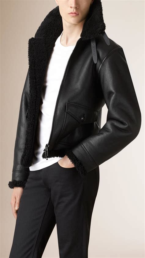 burberry mens leather shearling coat|Burberry shearling cropped jacket.